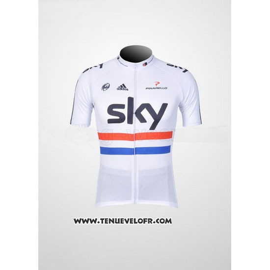 2012 Maillot Ciclismo Sky Champion Regno Unito Noir et Blanc Manches Courtes et Cuissard